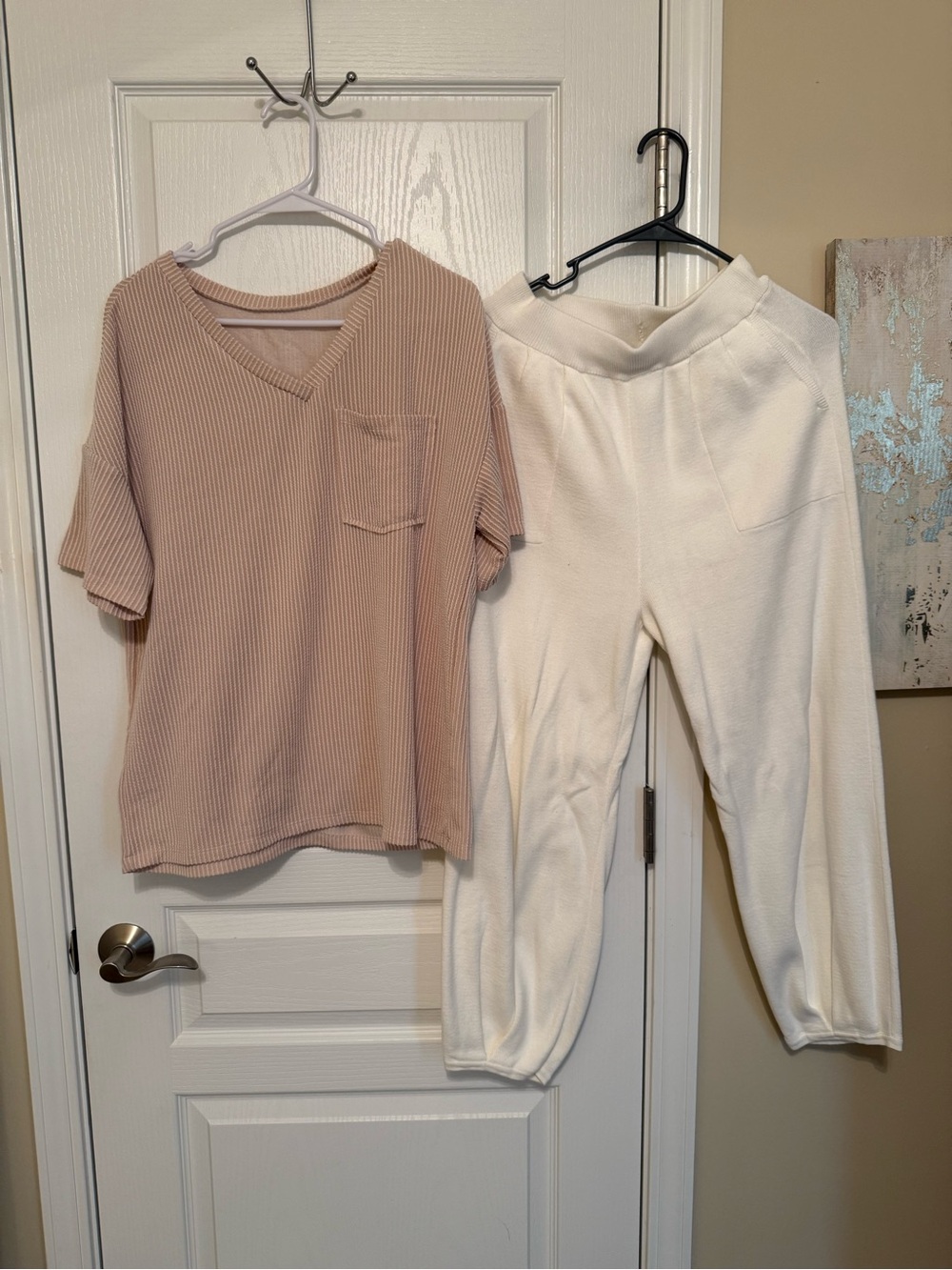 Women’s Two-Piece Lounge Set - Blush Top & Cream Joggers